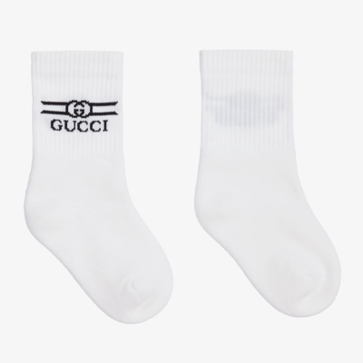 Shop Gucci White Cotton Logo Socks