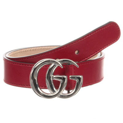 Shop Gucci Red Leather Gg Buckle Belt