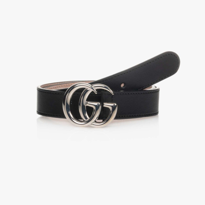 Gucci Kids' Gg Leather Belt 2-8 Years In Black/silver | ModeSens
