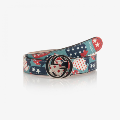 Shop Gucci Girls Blue Strawberry Print Gg Belt