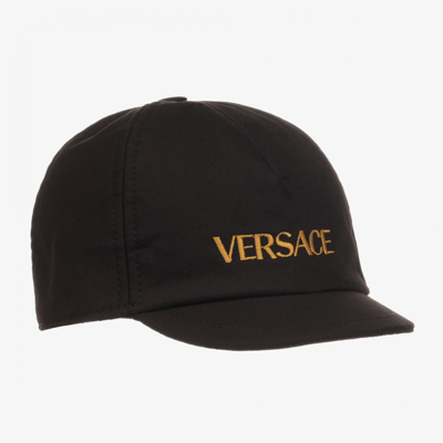 Shop Versace Black Cotton Twill Logo Cap