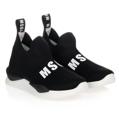 Msgm Teen Black Logo Sock Trainers In Black