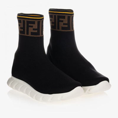 Shop Fendi Teen Black Ff Sock Trainers