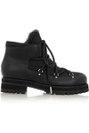 JIMMY CHOO Ditto Shearling-Lined Textured-Leather And Canvas Ankle Boots