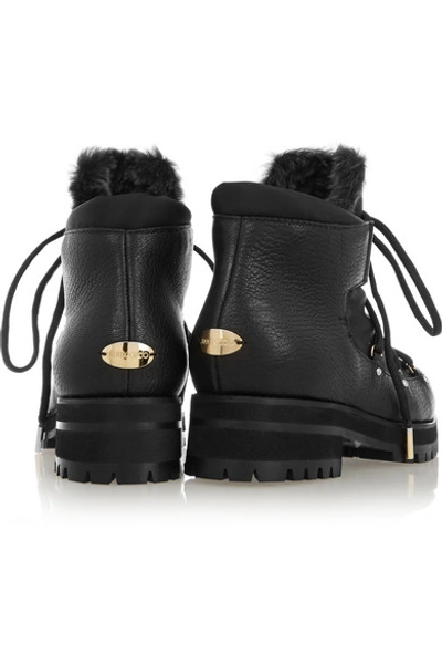 Shop Jimmy Choo Ditto Shearling-lined Textured-leather And Canvas Ankle Boots