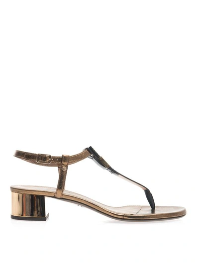 Lanvin Metallic Block-heel Sandals In Bronze