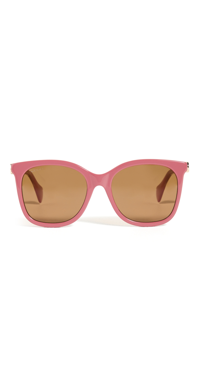 Shop Gucci Mini Running Acetate Sunglasses In Shiny Solid Dark Rose