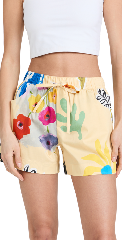 Shop Monse Drawstring Floral Pajama Shorts In Butter Floral