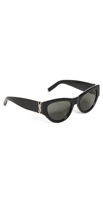 Shop Saint Laurent Glam Cat Eye Sunglasses In Black Black Grey