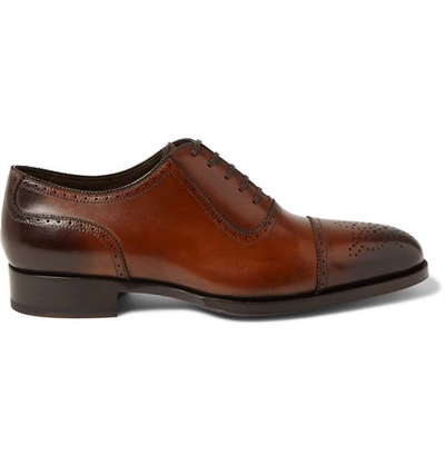 Tom Ford Austin Cap-toe Burnished-leather Oxford Brogues In Brown
