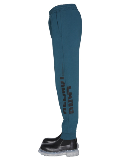 Shop Helmut Lang Jogging Pants With Logo Print In Blue