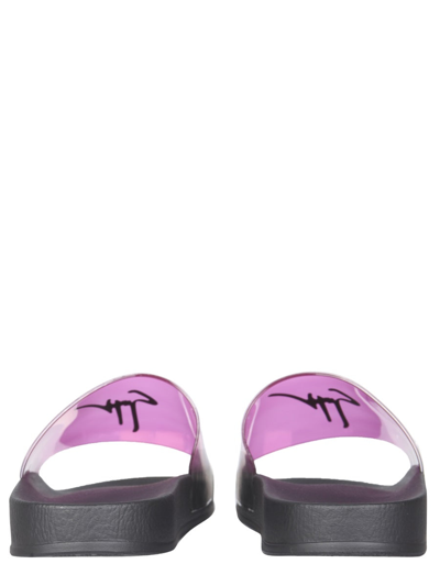Shop Giuseppe Zanotti Slide Sandals With Logo In Fuchsia