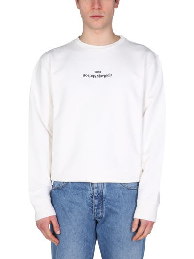 Shop Maison Margiela Sweatshirt With Embroidered Logo In White