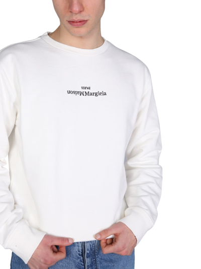 Shop Maison Margiela Sweatshirt With Embroidered Logo In White