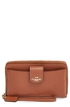 Coach Universal Pocket Phone Wallet In Smooth Leather Boxed Set In Saddle