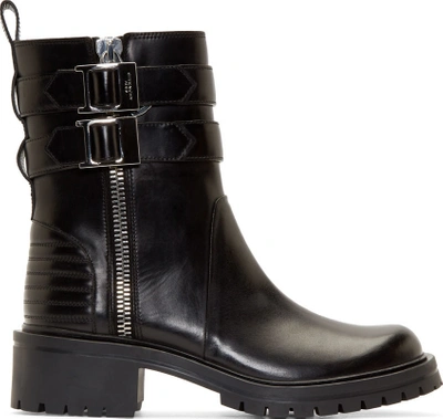 Givenchy Double Buckle Strap Leather Combat Boots In Black