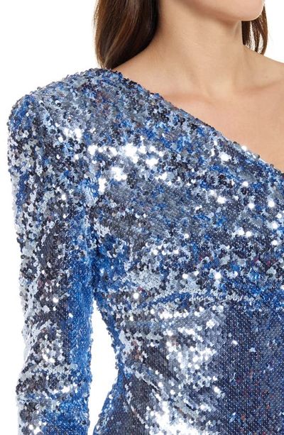 Shop Bardot Sequin One-shoulder Minidress In Blue Sequin