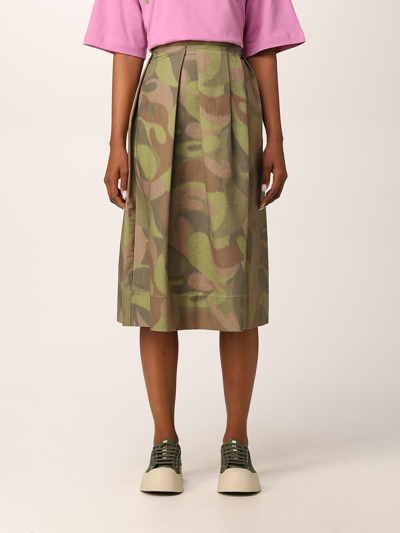 Shop Marni Camouflage Cotton Blend Skirt In Green