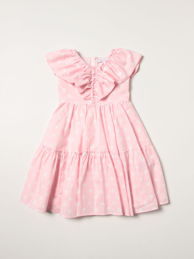 Shop Monnalisa Dress With Polka Dots In Pink