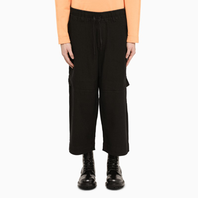 Shop Stone Island Shadow Project Black Linen Blend Cropped Trousers