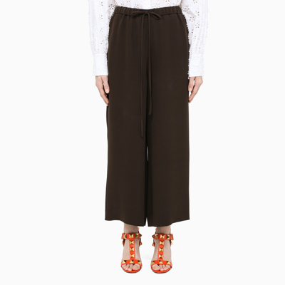 Shop Valentino Brown Silk Wide-leg Trousers
