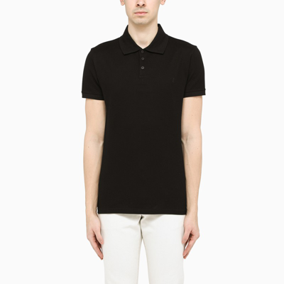 Shop Saint Laurent Black Polo Shirt With Monogram Embroidery