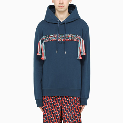 Shop Lanvin Curb Embroidered Petrol Blue Hoodie