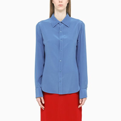 Shop Saint Laurent Cerulean Blue Silk Shirt