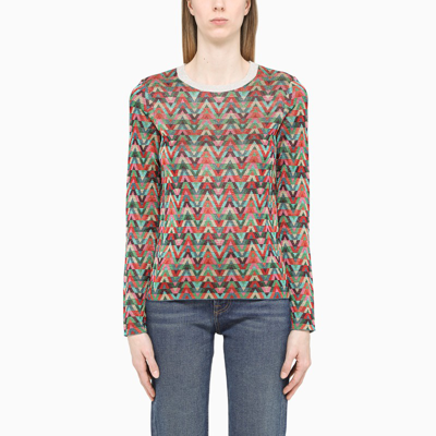 Shop Valentino Multicolour V-pattern Lurex Sweater In Multicolor