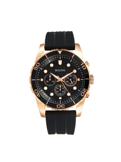 Shop Bulova Men's Stainless Steel & Rubber Strap Chronograph Watch In Black