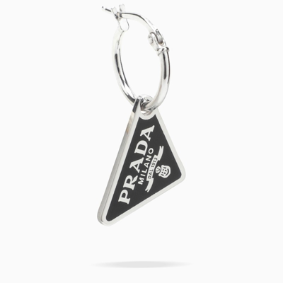 Shop Prada Black Triangle Logo Earring Sx In Metal