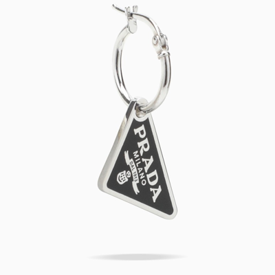 Shop Prada Black Triangle Logo Earring Dx In Metal