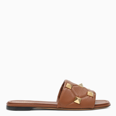 Shop Valentino Brown Roman Stud Slipper Sandals