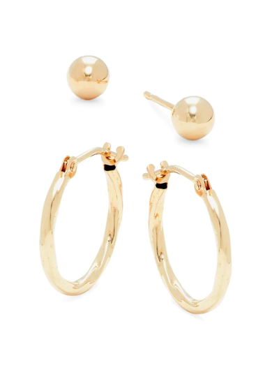 Saks Fifth Avenue Women's Set Of 2 14k Yellow Gold Stud & Hoop Earrings Set In Yellow Gold