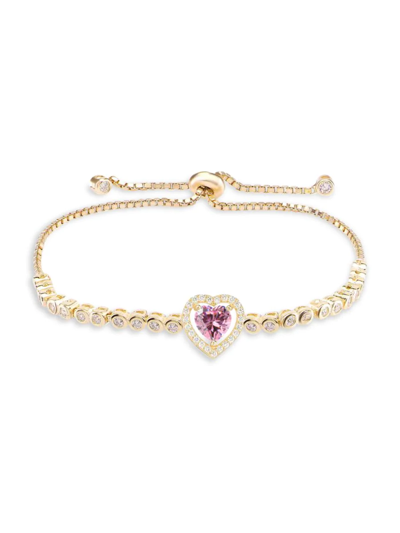Gabi Rielle Women's Color Forward Heart Amethyst Crystal Halo Bolo Bracelet In Amethyst