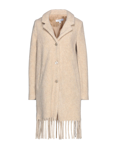 Shop European Culture Woman Coat Beige Size S Wool, Polyester, Acrylic, Elastane