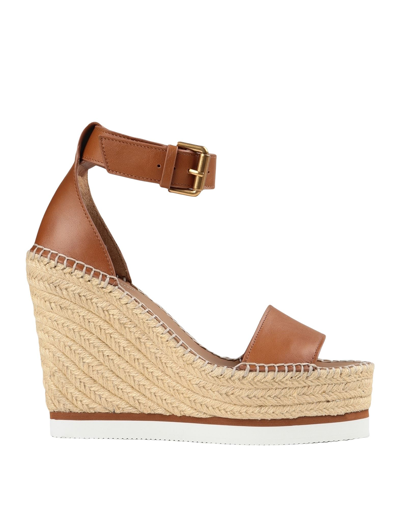 Shop See By Chloé Woman Espadrilles Tan Size 8 Calfskin In Brown