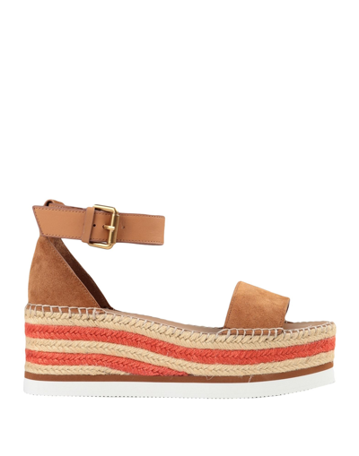 Shop See By Chloé Woman Espadrilles Tan Size 8 Calfskin In Brown