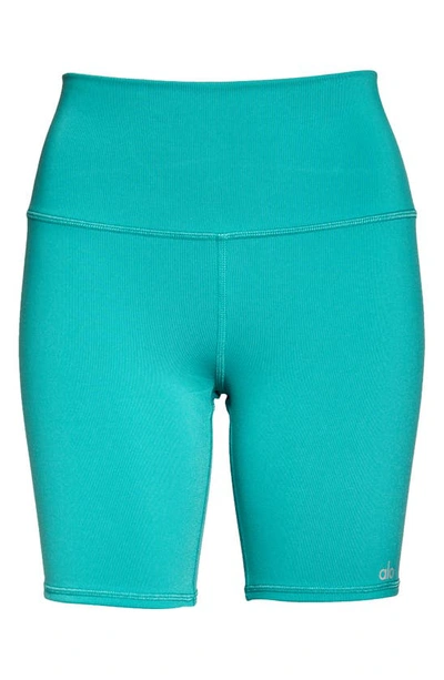 Shop Alo Yoga High Waist Biker Shorts In Ocean Teal