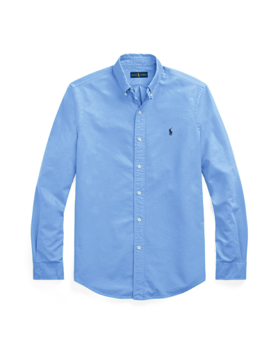 Shop Polo Ralph Lauren Slim Fit Garment-dyed Oxford Shirt Man Shirt Sky Blue Size L Cotton