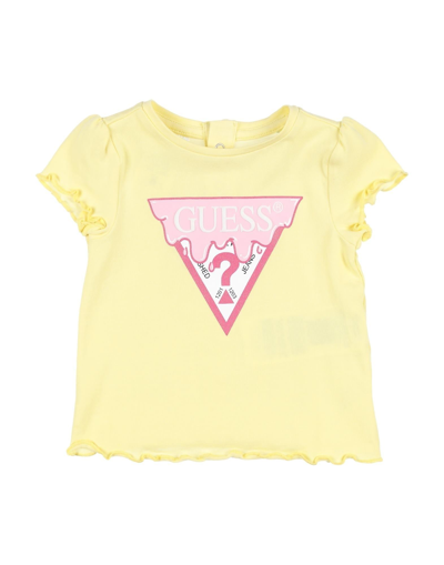 Shop Guess Newborn Girl T-shirt Yellow Size 3 Cotton, Elastane
