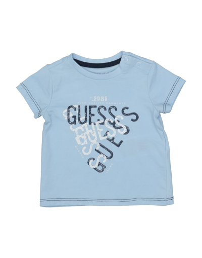 Shop Guess Newborn Boy T-shirt Sky Blue Size 3 Cotton, Viscose, Elastane