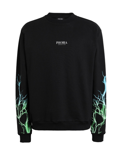 Shop Phobia Archive Black Crewneck With Green And Lightblue Lightning Man Sweatshirt Black Size L Cotton