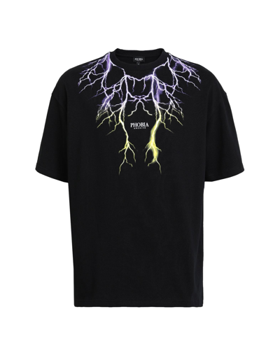 Shop Phobia Archive Black T-shirt With Purple And Yellow Lightning Man T-shirt Black Size L Cotton