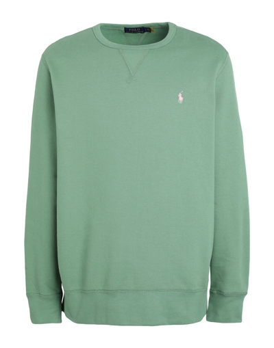 Shop Polo Ralph Lauren The Rl Fleece Sweatshirt Man Sweatshirt Sage Green Size M Cotton, Recycled Polyest