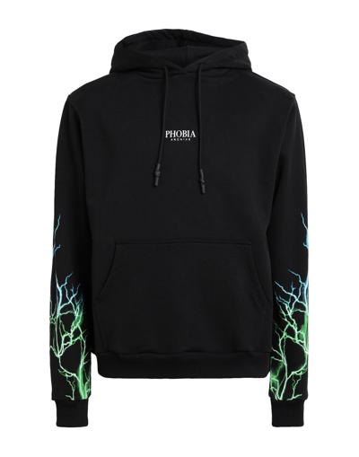 Shop Phobia Archive Black Hoodie With Green And Lightblue Lightning Man Sweatshirt Black Size L Cotton