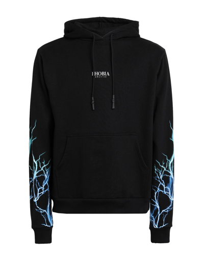 Shop Phobia Archive Black Hoodie With Blue And Lightblue Lightning Man Sweatshirt Black Size L Cotton