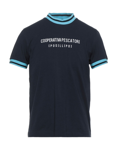 Shop Cooperativa Pescatori Posillipo Man T-shirt Midnight Blue Size M Cotton, Elastane