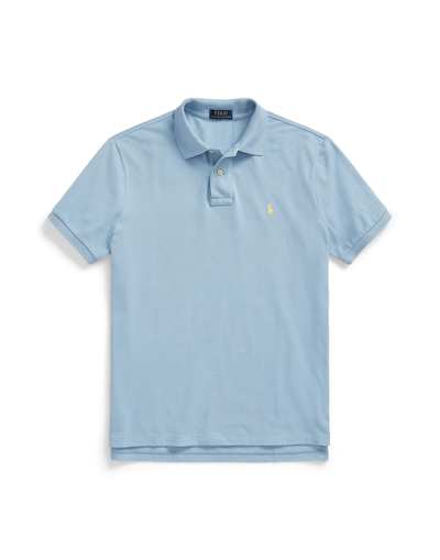 Shop Polo Ralph Lauren Custom Slim Fit Mesh Polo Shirt Man Polo Shirt Pastel Blue Size Xxl Cotton