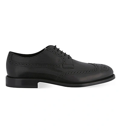 Shop Tod's Wingcap Leather Derby Shoes In Black